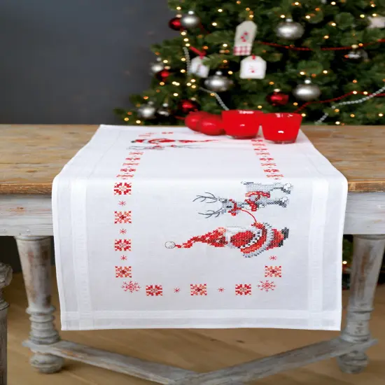Vervaco Stamped Table Runner Cross Stitch Kit 16"X40"-Christmas Elves {4}