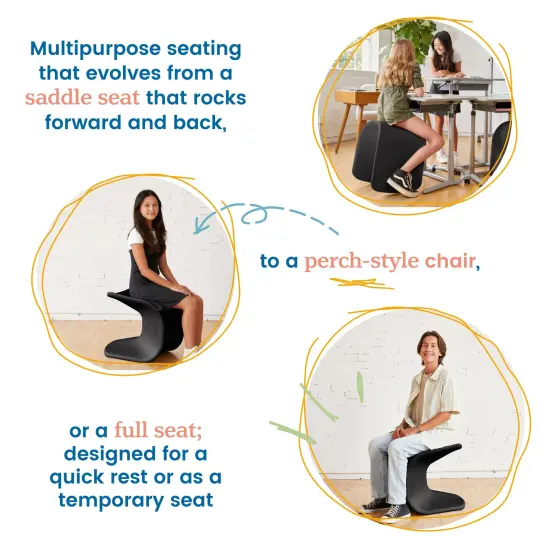 Wave Seat, 18in - 19.6in Seat Height, Perch Stool Black {4}