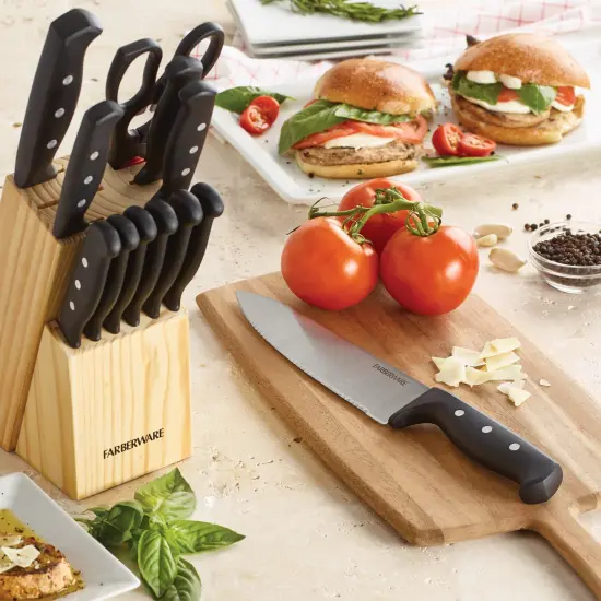 22 Pieces Never Needs Sharpening Triple Rivet High-Carbon Stainless Steel Knife Block and Kitchen Tool Set, Black {3}