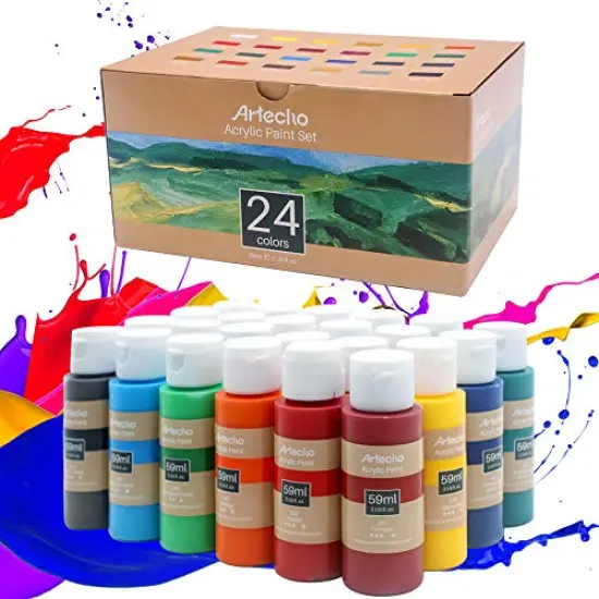 24 Basic Colors Acrylic Art Paint Set - 59ml / 2oz Bottles for Painting on Canvas, Rocks, Stones, Wood, and Fabric - Professional Art Supplies for Artists, Students, Beginners, and Adults {2}