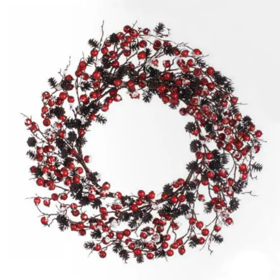 Napco Red Berry and Pine Cone Snow Flocked Artificial Christmas Wreath - 24 inches Unlit {1}