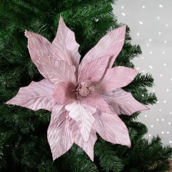 Northlight 24" Glittered Pink Poinsettia Christmas Stem Spray {3}