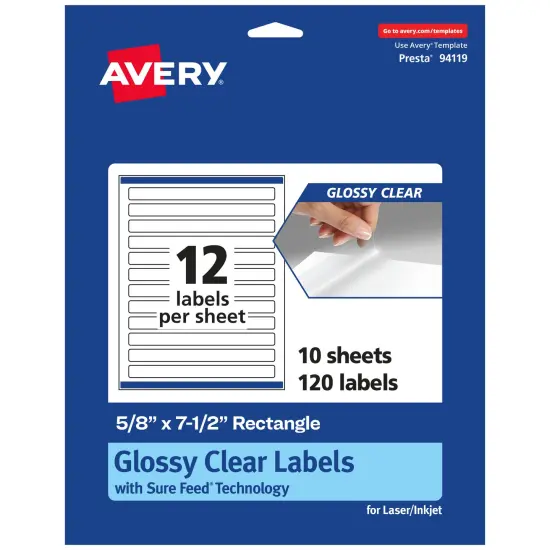 Avery Glossy Clear Rectangle Labels with Sure Feed, 5/8" x 7-1/2" {7}