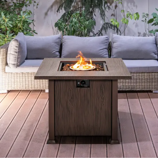 Costway 32'' Patio Square Fire Pit Table 50,000 BTU Propane Gas Table with Lid & Lava Rocks {2}