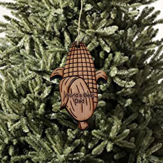 Worlds Best Dad Corn on the cob - Cedar Ornament {2}