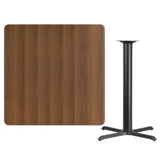 Emma and Oliver 42" Square Laminate Table Top with 33"x33" Bar Height Table Base Walnut {3}