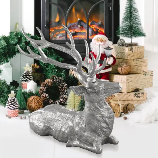 Costway Sitting Reindeer Statue Christmas Decor Statue Aluminum 17.5" x 15" x 17.5" {4}