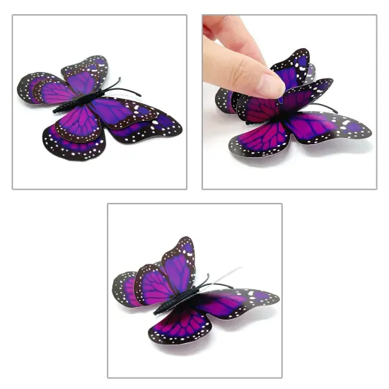 Wrapables 3D Double Wings Butterfly Decorative Wall Decor Stickers, Decals for Bedroom (24 pcs) Purple {4}