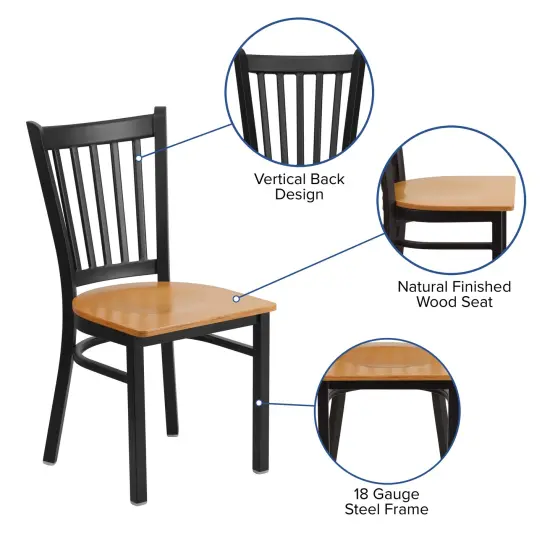 Emma and Oliver Vertical Back Metal Restaurant Dining Chair BlackVYL/BlackMetal {7}