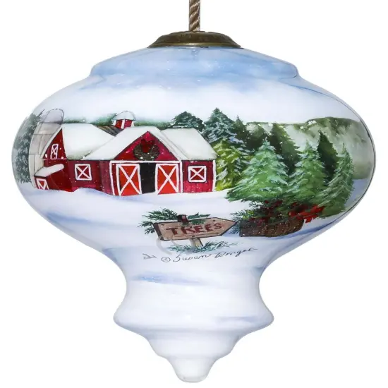 Christmas Tree Farm Hand Painted Glass Hanging Ornament {2}