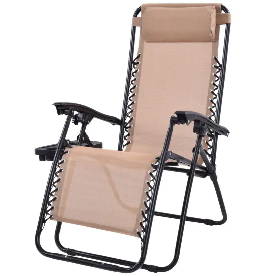 Costway 2PCS Zero Gravity Chairs Lounge Patio Folding Recliner Beige W/Cup Holder {6}
