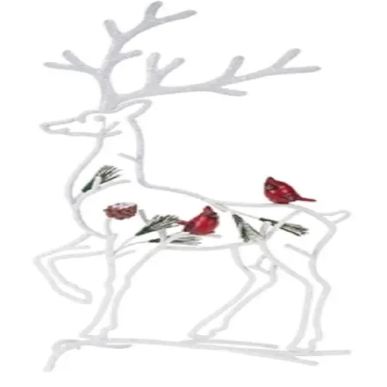 Melrose 18.25" White and Red Silhouette Reindeer with Cardinal Birds Christmas Tabletop Decor {3}