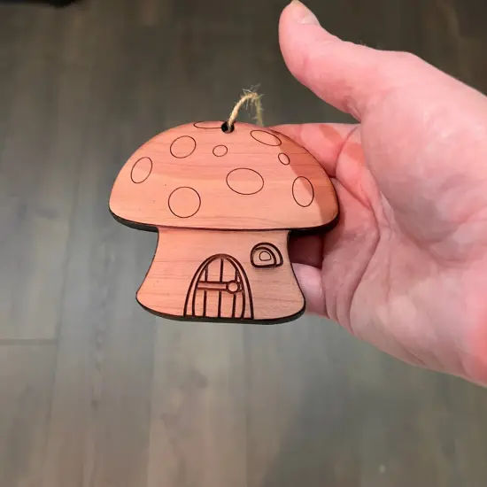 Mushroom House - Cedar Ornament {4}