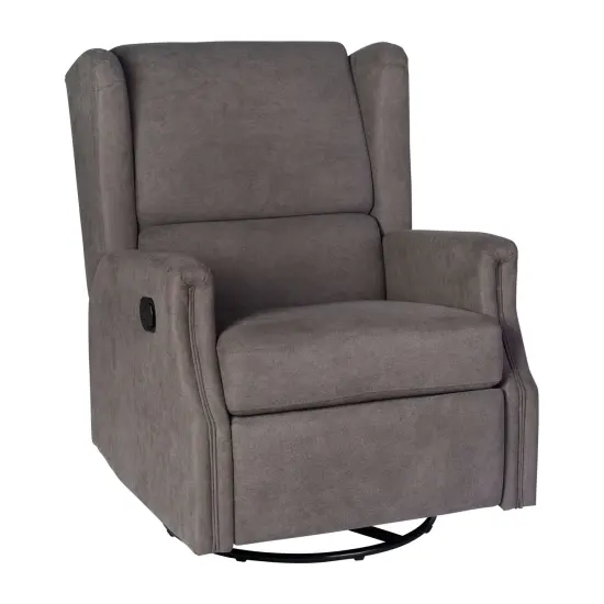 Merrick Lane Abby 3-in-1 Wingback Manual Recliner Rocker Swivel Glider Chair Dark Gray {1}