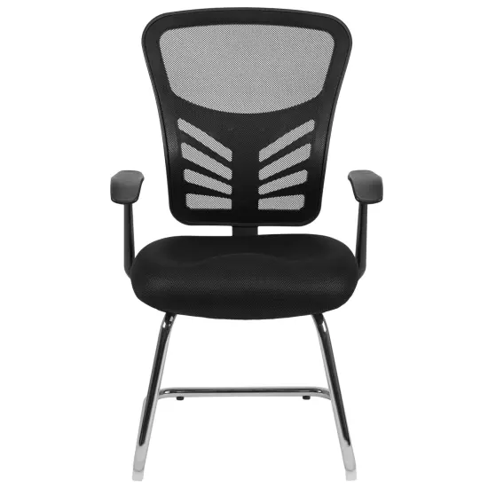 Emma and Oliver Mesh Side Reception Chair with Chrome Sled Base Black {3}