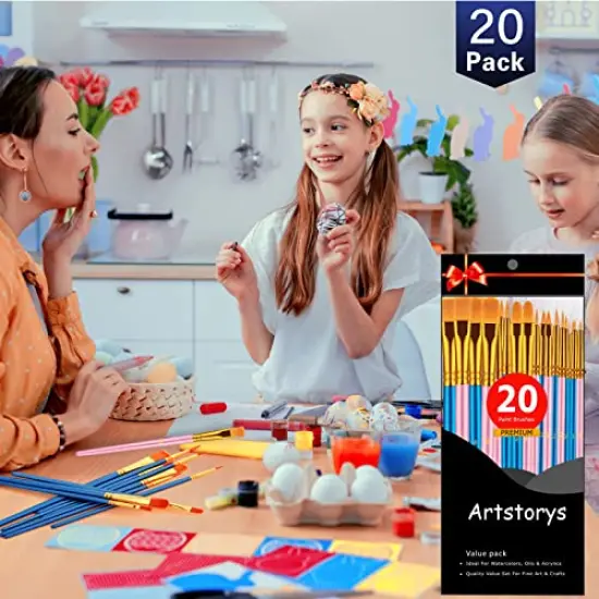 20 Pcs Paint Brushes Set, Paint Brushes for Acrylic Painting, Oil Watercolor Acrylic Paint Brush, Artist Paintbrushes for Body Face Rock Canvas, Kids Adult Drawing Arts Crafts Supplies, Blue+Pink {3}