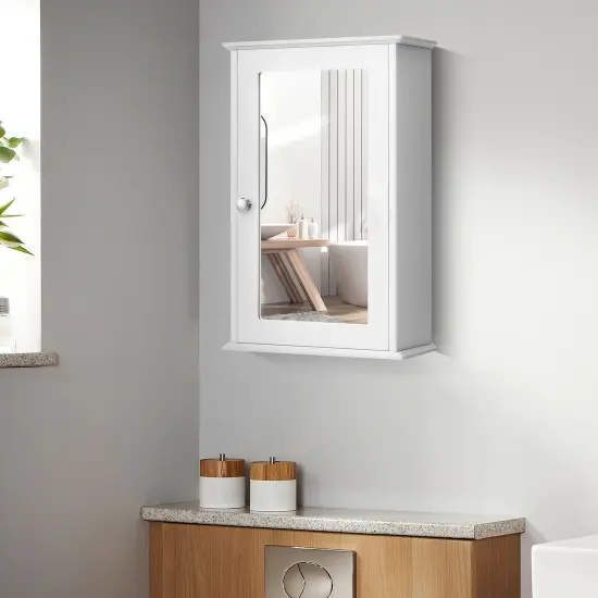 Bathroom Wall Cabinet with Single Mirror Door White {3}