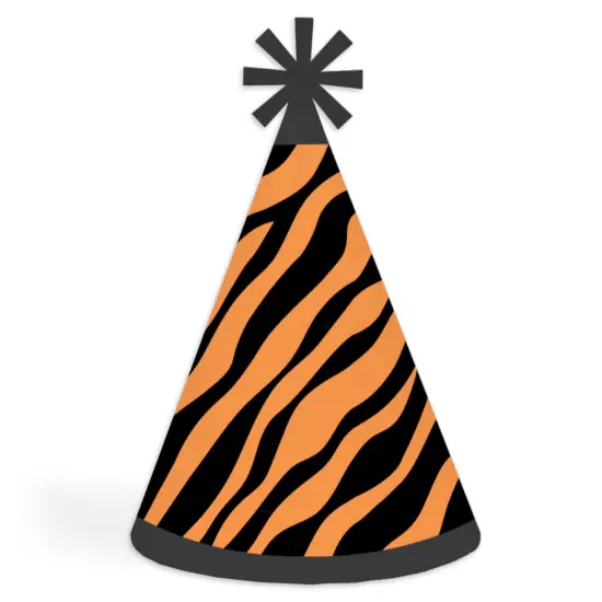 Big Dot of Happiness Tiger Print - Cone Happy Birthday Party Hats for Kids and Adults - Set of 8 (Standard Size) {1}