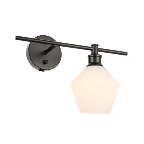 Gene 1 light Black and Frosted white glass right Wall sconce {5}