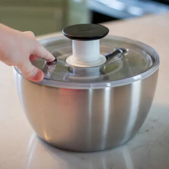 OXO Stainless Steel Salad Spinner with Locking Lid Rubber Bottom {6}
