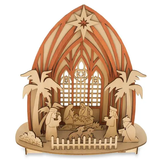 Wooden Nativity Scene Set with LED Lights 11 Inches {4}