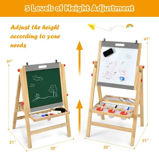 Kids Art Easel with Paper Roll Double Sided Chalkboard and Whiteboard {3}
