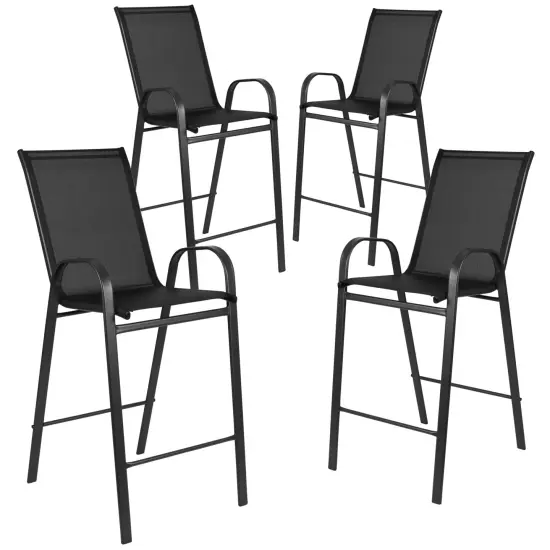 Emma and Oliver 4 Pack Outdoor Barstools with Flex Comfort Material-Patio Stool Black {1}
