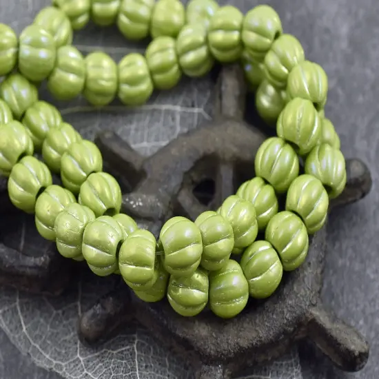 Opaque Avocado Green AB Large Hole Melon Beads -- Choose Your Size {5}