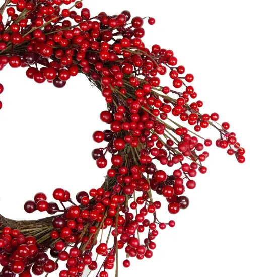Northlight Artificial Berry Christmas Twig Wreath - 20" - Unlit Red {4}