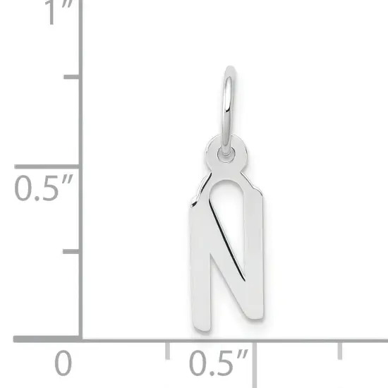 14K White Gold Small Slanted Block Initial N Charm Jewerly 15mm x 5mm {5}