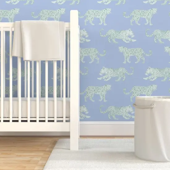 Pre-Pasted Wallpaper 2FT Wide Animal Green Blue Nature Illustrative Big Cat Custom Pre-pasted Wallpaper by Spoonflower {7}