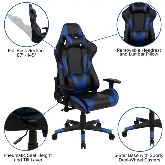 Emma and Oliver Z200 Gaming Chair Racing Office Ergonomic Computer PC Chair with Reclining Back Blue {2}