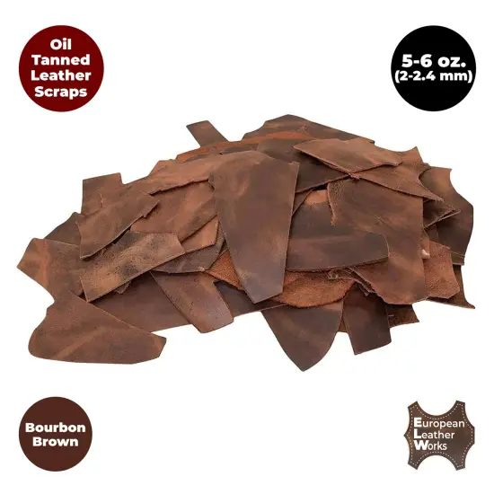 ELW 2-20 LB USA Cowhide Full Grain Scraps Bourbon Brown Leather 5-6 oz (2-2.4mm) Thickness Calf Hide Full Grain Oil Finished Leather Tooling, Holsters, Knife Sheath, Carving, Embossing, Stamping {1}
