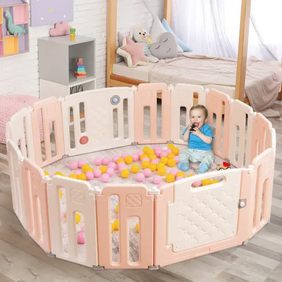 16 Panels Baby Safety Playpen with Drawing Board Pink {3}