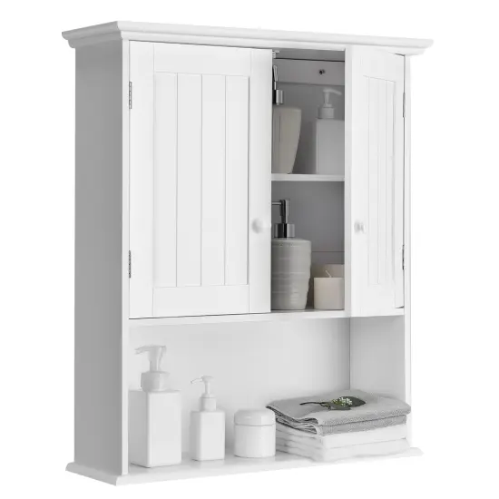 2-Door Wall Mount Bathroom Storage Cabinet with Open Shelf White {4}