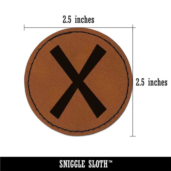 Norse Viking Dwarven Rune Letter G Round Iron-On Engraved Faux Leather Patch Applique - 2.5" Brown {3}