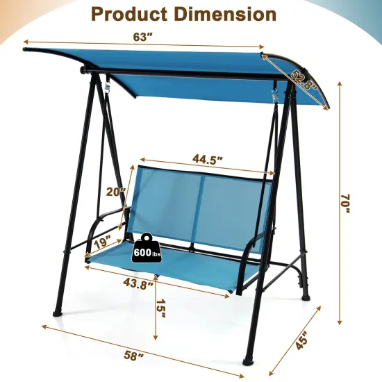 2-Seat Outdoor Canopy Swing with Comfortable Fabric Seat and Heavy-duty Metal Frame Navy {4}
