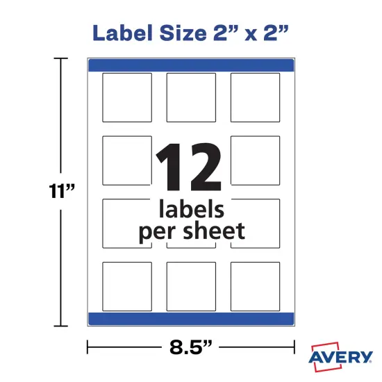 Avery Printable Blank Square Labels, 2" x 2", Glossy Crystal Clear, 120 Customizable Labels (22853) {5}