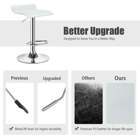 Set of 2 Modern Design Adjustable PU Leather Backless Bar Stools White {5}