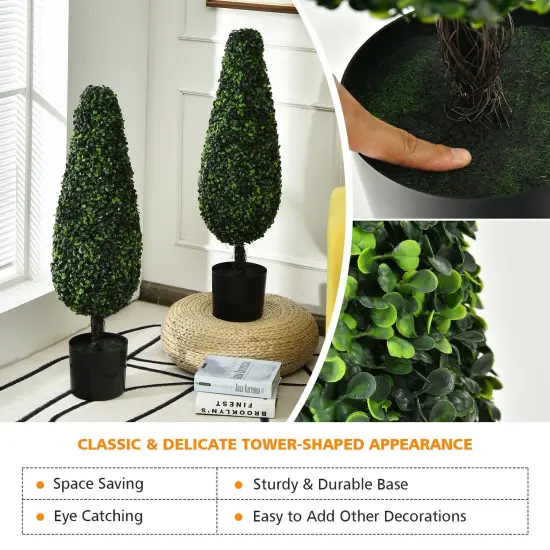 2 Pack 3 Feet Artificial Tower UV Resistant Indoor Outdoor Topiary Tree {2}