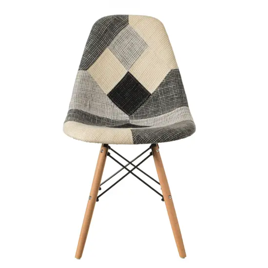 Modern Black and White Patchwork Fabric Chair with Wooden Legs for Kitchen, Dining Room, Entryway, Living Room {3}