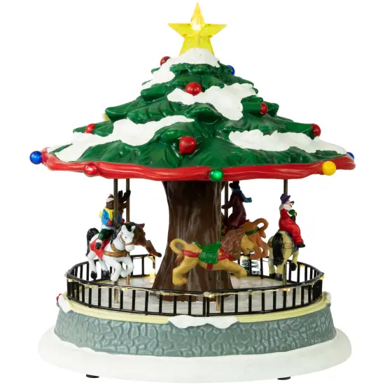 Northlight LED Lighted Musical and Animated Christmas Carousel Village Display - 10.5" Green {6}