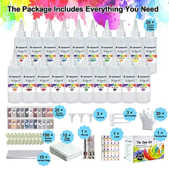 239 Pack Large Tie Dye Kit for Kids and Adults - Permanent Tie Dye Kits for Clothing Craft Fabric Textile Party Group Handmade Project (Dye up to 60 Medium Adults T-Shirts!) {2}