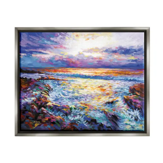 Stupell Industries Abstract Contemplation by the Sea Framed Floater Canvas Wall Art Gray Floater Frame {1}
