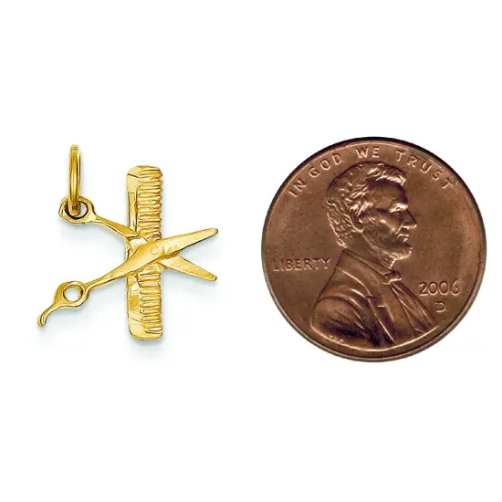 14K Gold Comb & Scissors Charm Hair Dresser Pendant Jewerly 18mm x 13mm {2}