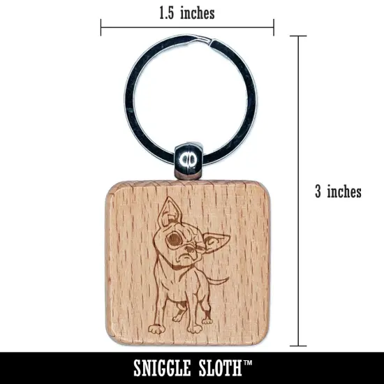 Suspicious Chihuahua Dog Engraved Wood Square Keychain Tag Charm {2}