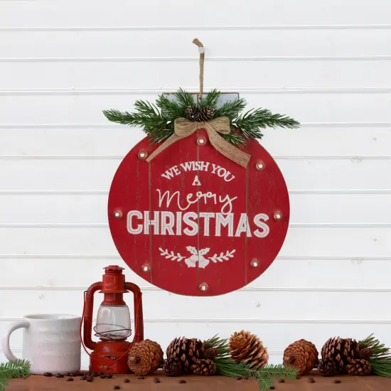 Northlight 13.75" Battery Operated Red Ornament "We Wish You a Merry Christmas" Wall Sign {3}