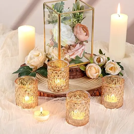12 Pcs Gold Votive Candle Holders- Tea light Candle Holder for Table Centerpiece, Glass Candle Holder for Wedding Table Decor, Home Decor and Party Decor {1}