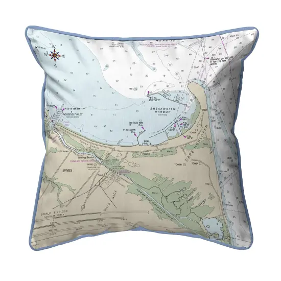Betsy Drake Lewes, DE Nautical Map Large Corded Indoor/Outdoor Pillow 18x18 {1}