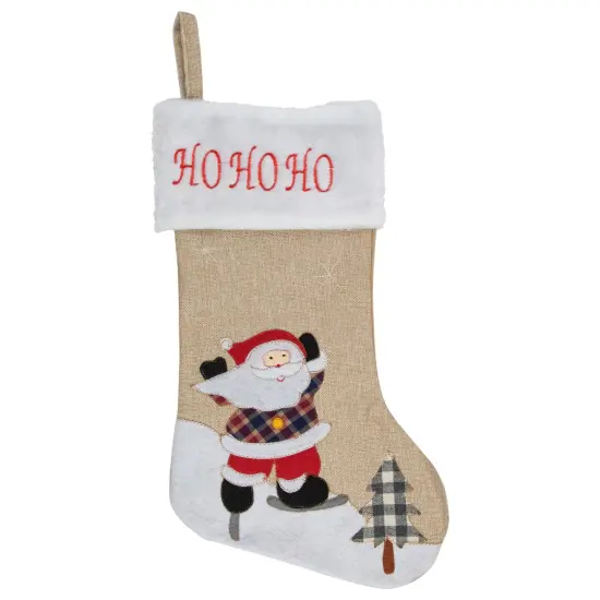 Northlight 19" Beige and Red Burlap "Ho Ho Ho" Santa Claus Christmas Stocking {1}
